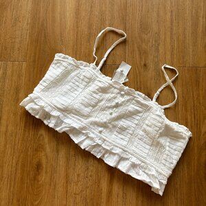 American Eagle Cropped Front Button Lace Tank Top White NWT Size XL
